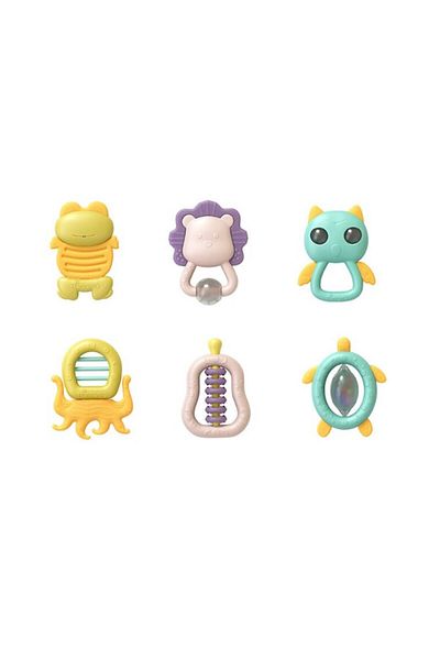 tumama Set rattling toys for babies, various shapes, 6 pieces, BPA-free plastic + silicon, Tumama®, multic