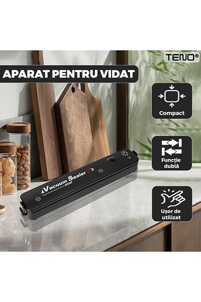 Teno Aparat de Sigilat si Vidat Teno®, set 200 pungi de vidat gofrate 30cm x 20cm cadou, negru