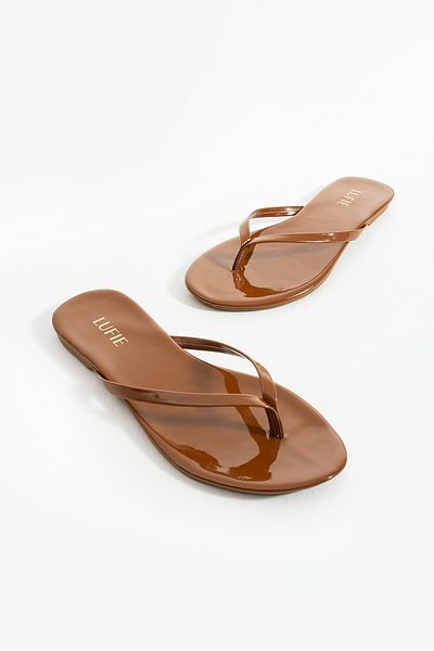 Lufie Style Women's Flip Flops Patent Leather Brown