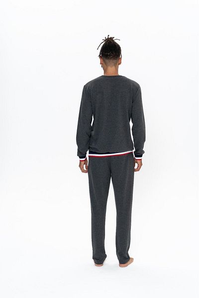 U.S. Polo Assn. Costum de pijama pentru bărbați, țesut cu 2 fire, pentru acasă, cu mânecă lungă, cu gât crew, buzunar