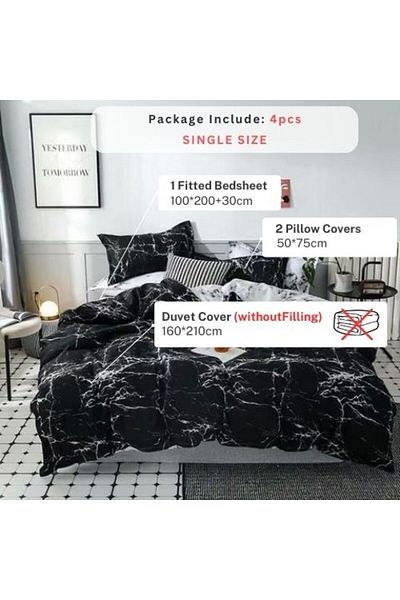 LUNA HOME Single Size Bedding Set 4 Pieces Without Filler, marble design.