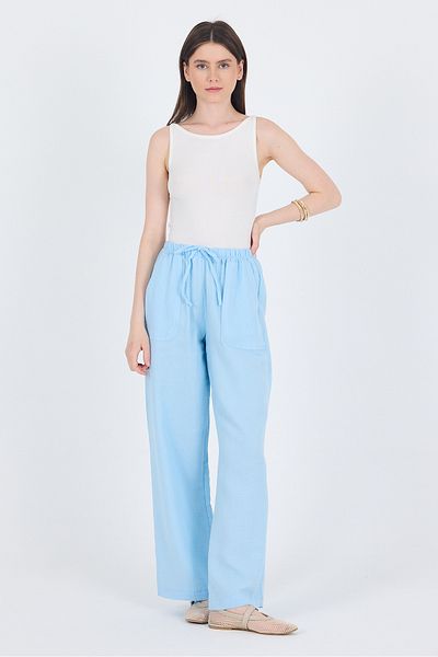 Rays Baby Blue Linen Look 100% Cotton Pocket Wide Leg Trousers 8054A