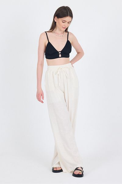 Rays White Linen Look 100% Cotton Wide Leg Trousers 3040