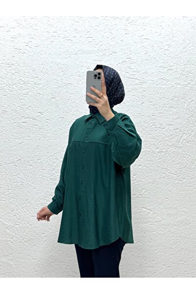 MİHRA STORE Nubona تونيك بتفاصيل روبا أمامية-AS5897 أخضر زمردي