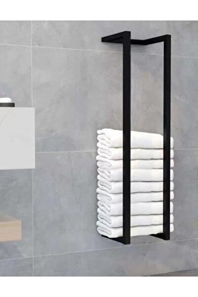 Woodymoda Ahşap Siyah Duvar Rafı Havluluk