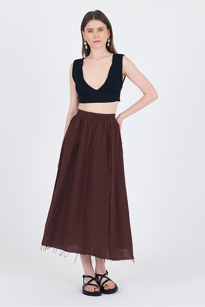 Rays Brown 100% Cotton Muslin Midi Skirt 7038