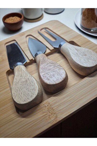Eşya Dünyası Bamboo Cheese Serving Plate Fruit Food Wooden Serving Plate 4 Pieces