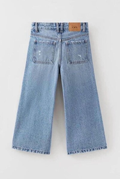 lumo bella kids Kız Çocuk Yırtık Detaylı Bol Paça Jean Pantolon (6-14 Yaş)