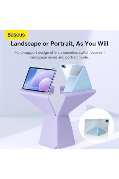 Baseus جراب حماية لجهاز iPad Pro مقاس 11 بوصة (2024)، حامل قابل للطي، وضع أفقي وعمودي، مصنوع من جلد البولي يوريثان