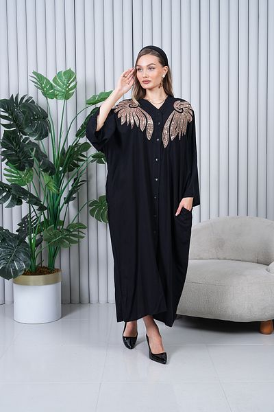 EL jadida Women's Sequin Buttoned Viscose Long Dress Black