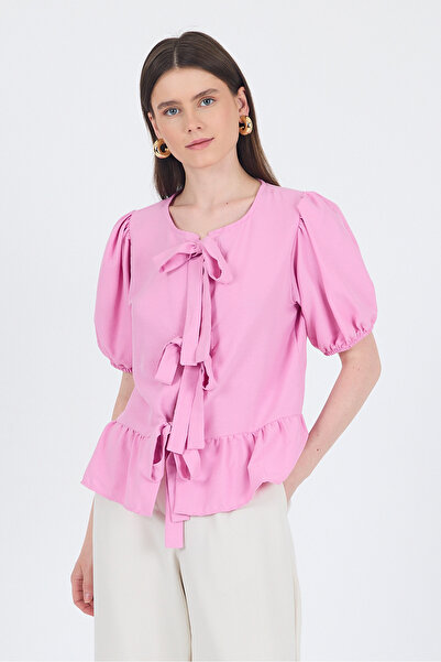Rays بلوزة بأكمام بالونية وتفاصيل ربط باللون الوردي 4334A