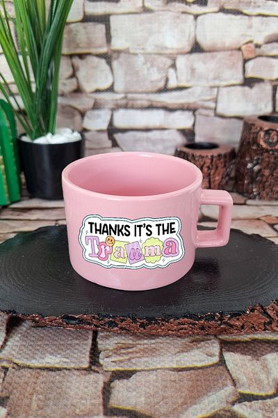 qoeuyl boutique Thanks, It's the Trauma Funny Square Cup with Handle Pink Mug Cup