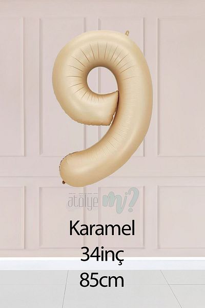 Atölye Mi 9 Year Old Caramel Number Balloon 34 Inch Sand Beige Age Balloon