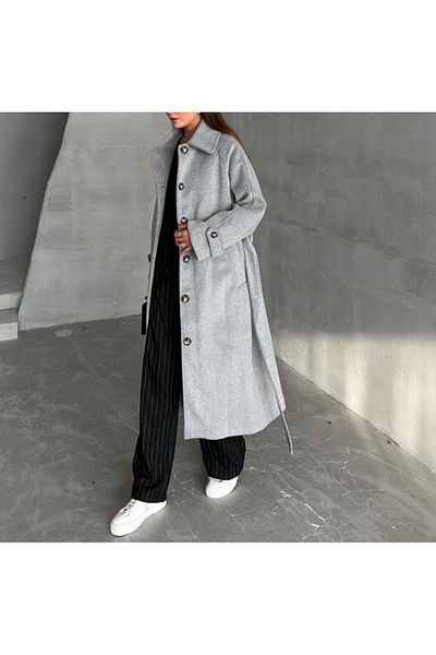My Blog Gray Winter Belted Back Slit Coat - 24K54492