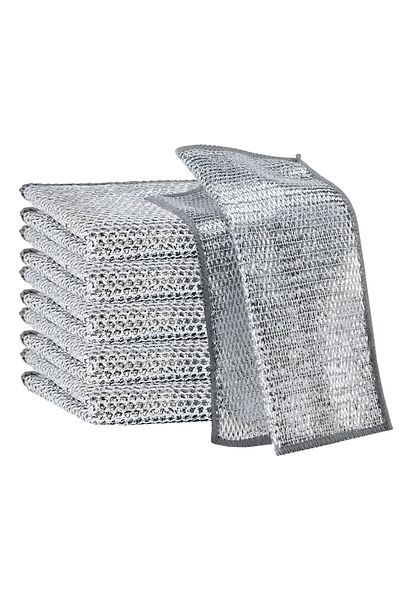 Teno Set of 5 Teno® Abrasive Cloths, steel wire fabric, double layer, non-stick, 20 x 20 cm, gray