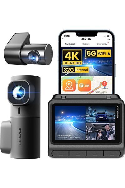 DDPAI كاميرا لوحة القيادة ثلاثية القنوات للسيارات، بدقة 4K+2K+1080P