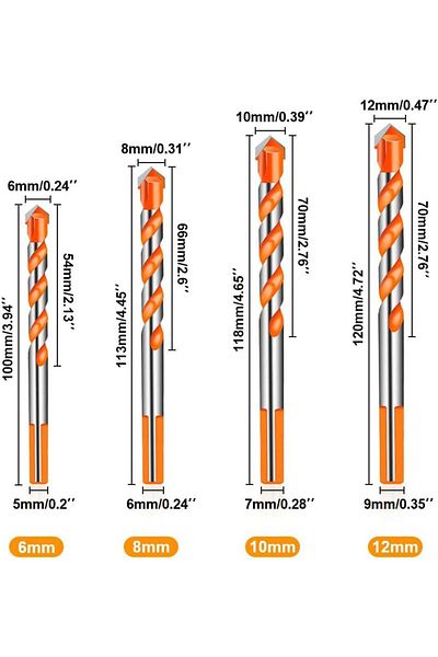 Submarine Set of 5 universal drill bits Submarin, silver/orange, metal, 6/6/8/10/12 mm