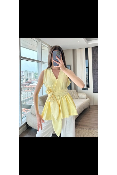 Lovely butik Women's Front Tie Detail Sleeveless Bluz