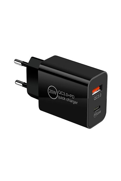 OEM PD20W 5V3A charger, Type-C, QC3.0, dual-port fast charging adapter, NAXSIR, black