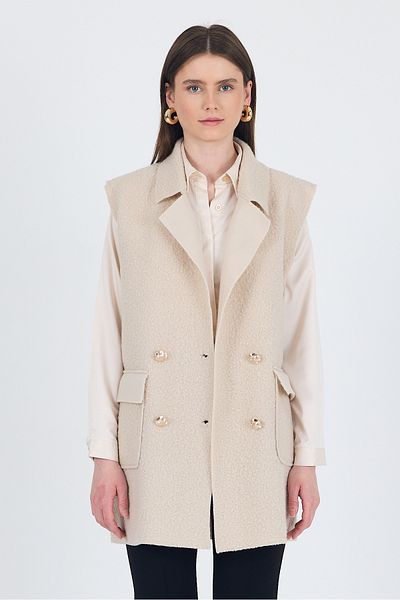 Rays Stone Button Detailed Boucle Vest 3016A