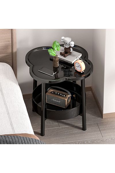 ENAR Black Side Table, 2-Tier End Table with Storage Shelf Basket, Coffee Table, Nightstand Accent Table
