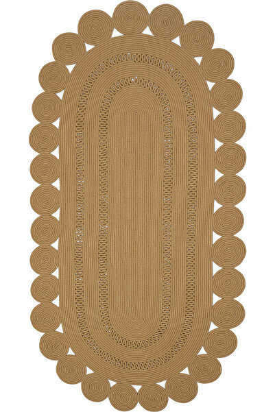 Cool Halı Luke Jüt Rengi Yıkanabilir Oval Mutfak Halısı Dekoratif Leke Tutmaz...