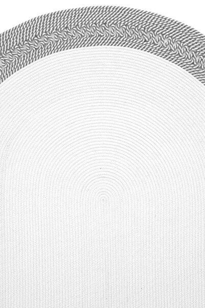 Cool Halı Luke Beyaz Gri Yıkanabilir Oval Mutfak Halısı Dekoratif Leke Tutmaz Hasır Tezgah Önü Mutfak Paspası