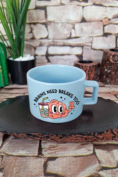qoeuyl boutique Brains Need Breaks Too Funny Square Cup with Handle Blue Mug Cup