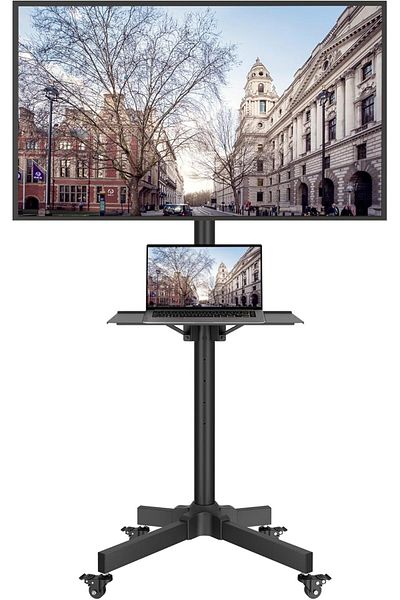 BONTEC BONTEC mobile TV stand with wheels and height adjustment, 23-60 inches, laptop stand, adjustable tilt