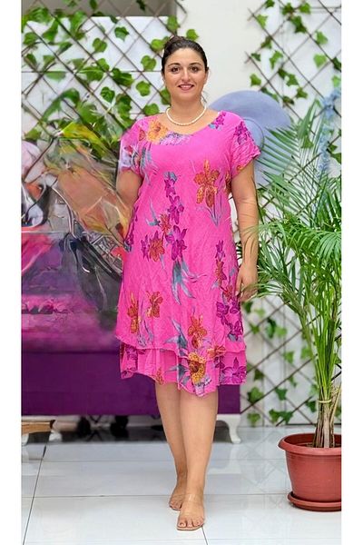 Punta Otantik Nc50123 Italian Short Sleeve Cotton Linen Dress Pink