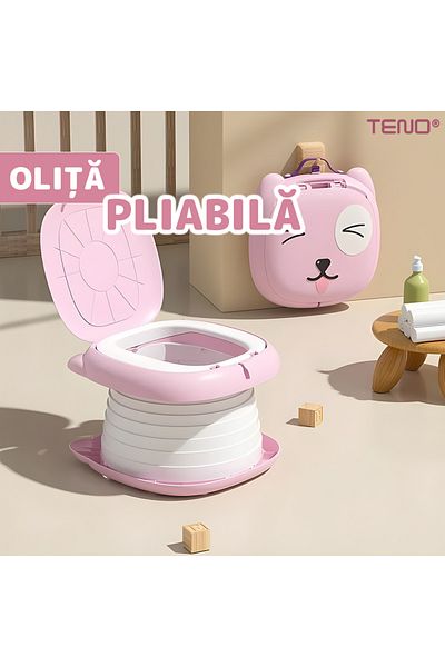 Teno Olita Portabila Multifunctionala Teno®, design pliabil, confortabila, suport pentru saci, roz