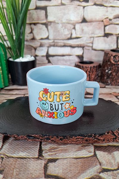 qoeuyl boutique Cute but Really Anxious Cute Worried Funny Square Cup with Handle Blue Mug Cup