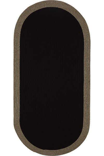 Cool Halı Luke Siyah Yıkanabilir Oval Mutfak Halısı Dekoratif Leke Tutmayan H...
