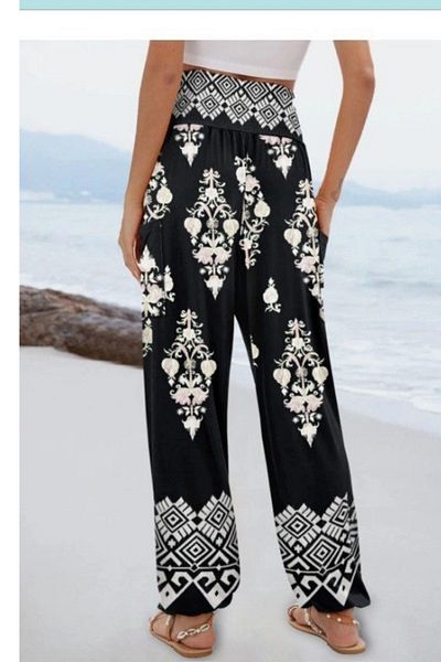 Modayakamoz Women's High Waist Patterned Single Jersey Pants – Elastic, Comfortable and Stylish Design