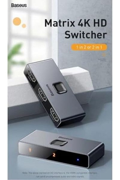 Baseus محول HDMI 2 في 1 من Matrix، HDMI 2.0 Ultra 4K 1 في 2 مخرج، موزع محول HDMI يدعم HDR
