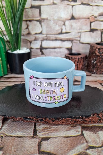 qoeuyl boutique I Do Not Feel Bonita, I Feel Stressita Funny Square Cup with Handle Blue Mug Cup
