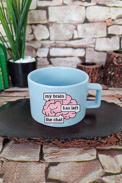qoeuyl boutique My Brain Has Left the Chat Funny Brain Square Cup with Handle Blue Mug Cup