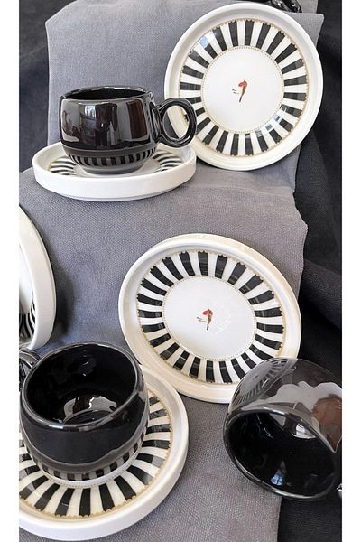 Erbaşlar Love Bird Black Series Chubby 12 Piece Luxury Ceramic Chubby Coffee Cup Set Turkish Coffee Cup