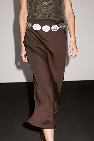 Massimo Dutti Dökümlü saten midi etek