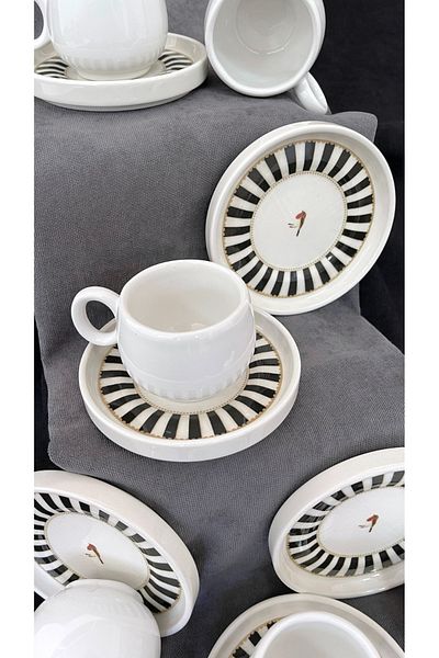 Erbaşlar Love Bird White Series Chubby 12 Piece Luxury Ceramic Chubby Coffee Cup Set Turkish Coffee Cup