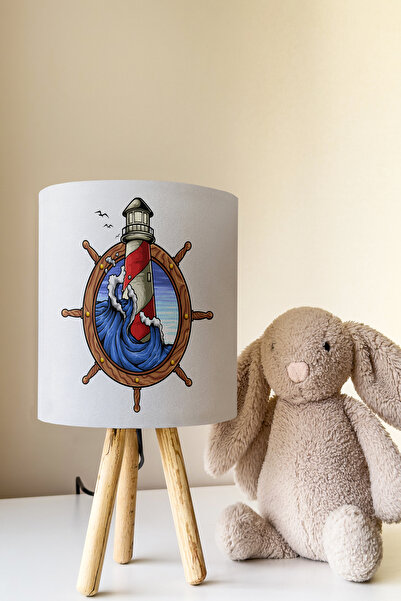 Talia Home Sailor Anchor Patterned Children's Room Lampshade Table Lamp Tlab-320