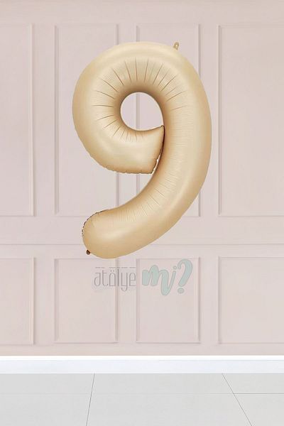 Atölye Mi 9 Year Old Caramel Number Balloon 34 Inch Sand Beige Age Balloon