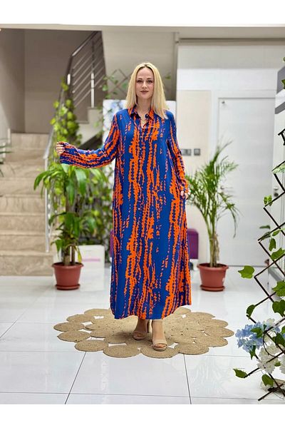 Punta Otantik Sln31124 Cotton Viscose Buttoned Long Selin Dress