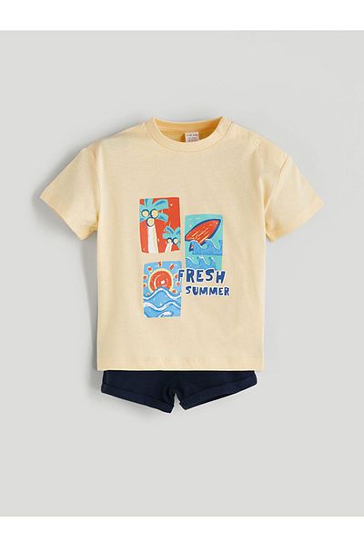 LC Waikiki Lcw Printed Baby Boy T-Shirt and Shorts 2-Piece Fast Fashion