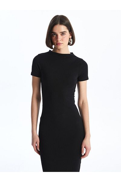 LC Waikiki Lcw Stand Collar Straight Short Sleeve Women's Dress Fast Fashion