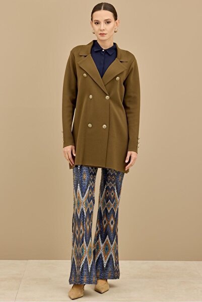 Tığ Triko Kruvaze Yaka Rayon Hırka KOYU HAKİ