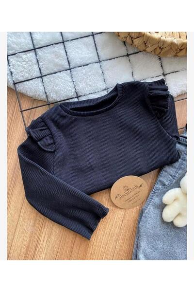 ArdenKids 1-7 Yaş Siyah Fırfır Kol Bluz