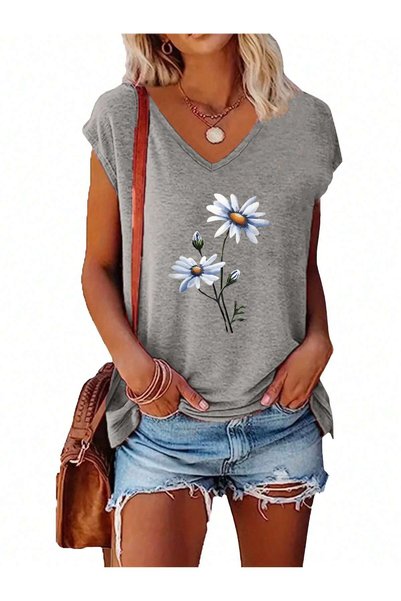 mercoledi Set tricouri damă, cu imprimeu în două culori, decolteu în V, fără mâneci, croială oversized lejeră, tip boyfriend