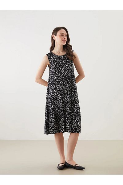LC Waikiki Lcw grace black bicycle collar floral a-line dress