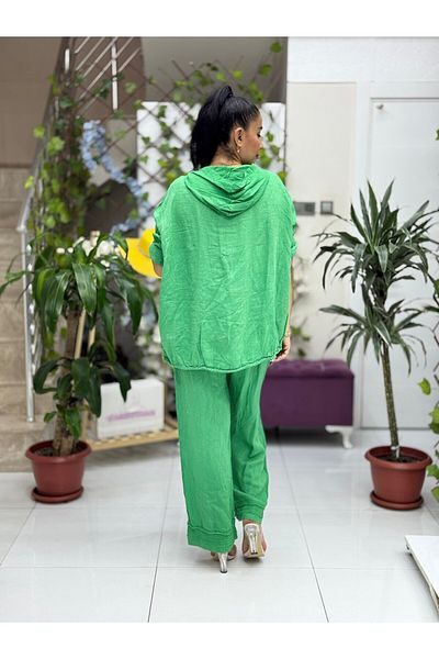 Punta Otantik Pt2256 Italian Hooded Linen Suit with Front Pocket Emerald